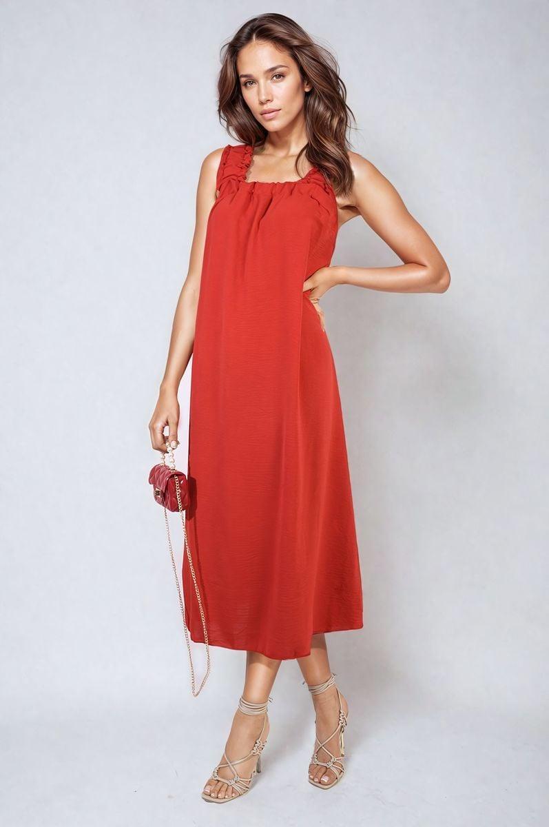 Square Neckline Ruffle Straps Tie Detail Beach Midi Dress - Toi ‘n’ Moi Ltd