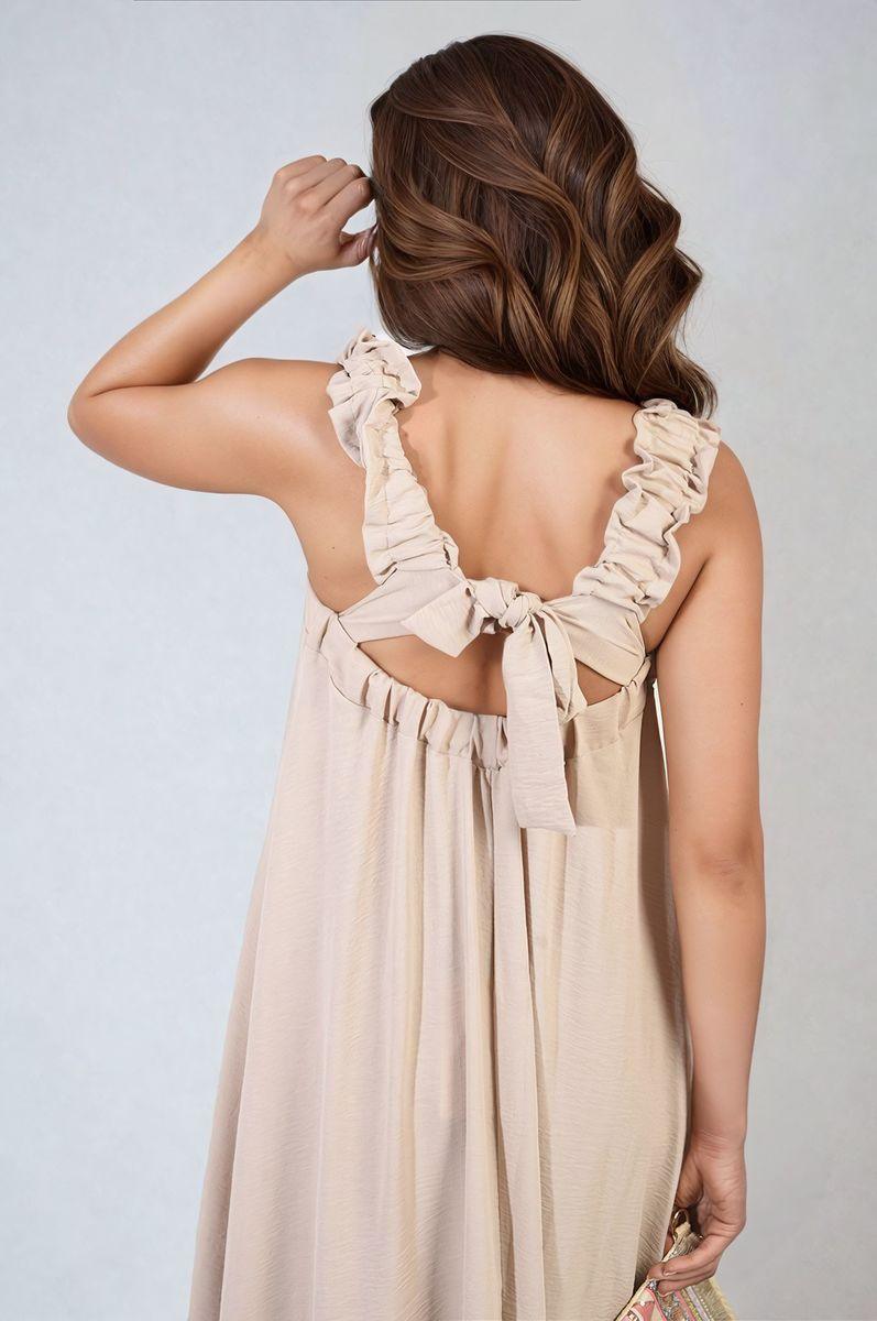 Square Neckline Ruffle Straps Tie Detail Beach Midi Dress - Toi ‘n’ Moi Ltd