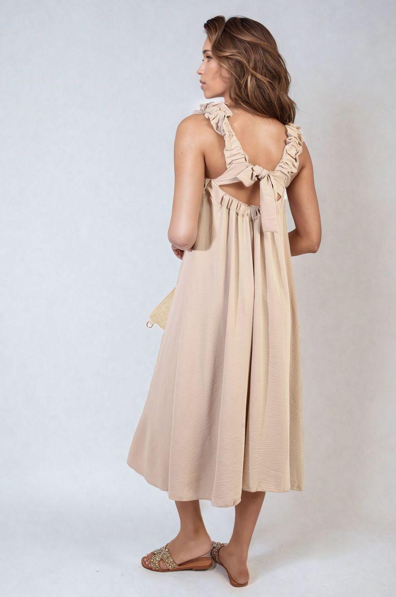 Square Neckline Ruffle Straps Tie Detail Beach Midi Dress - Toi ‘n’ Moi Ltd