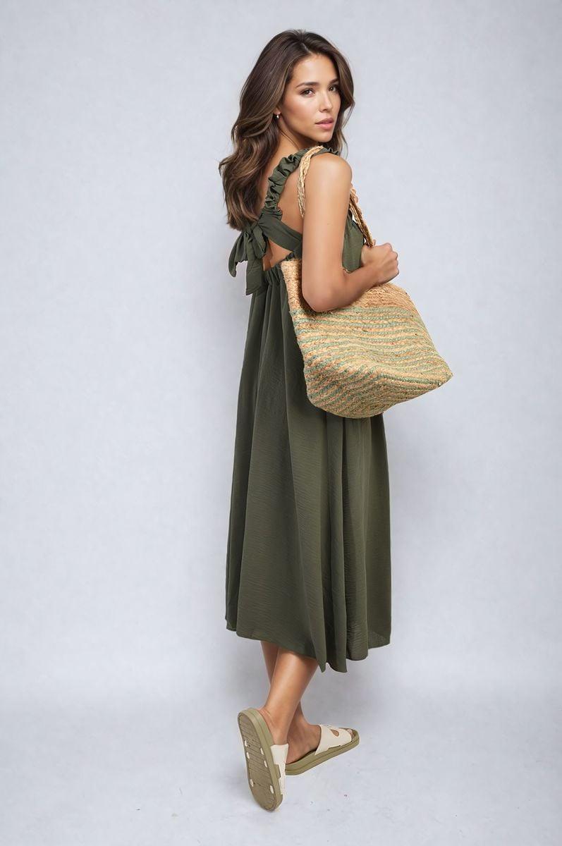 Square Neckline Ruffle Straps Tie Detail Beach Midi Dress - Toi ‘n’ Moi Ltd