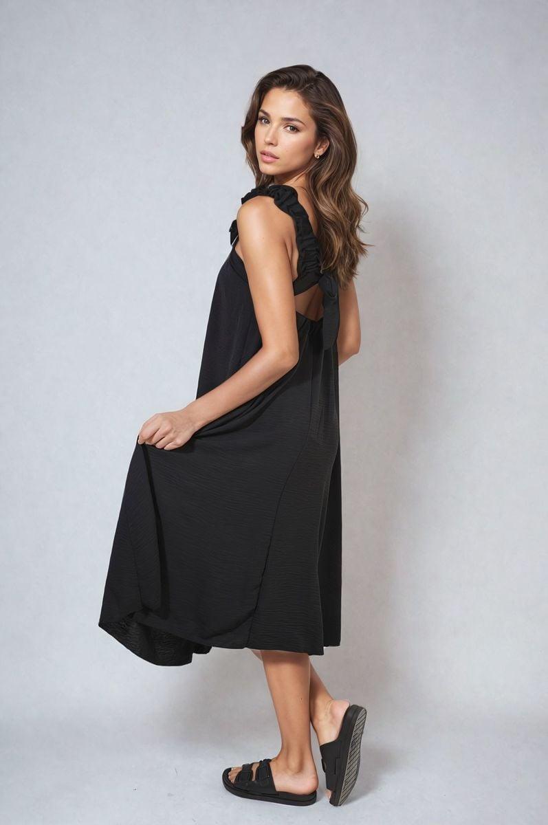 Square Neckline Ruffle Straps Tie Detail Beach Midi Dress - Toi ‘n’ Moi Ltd