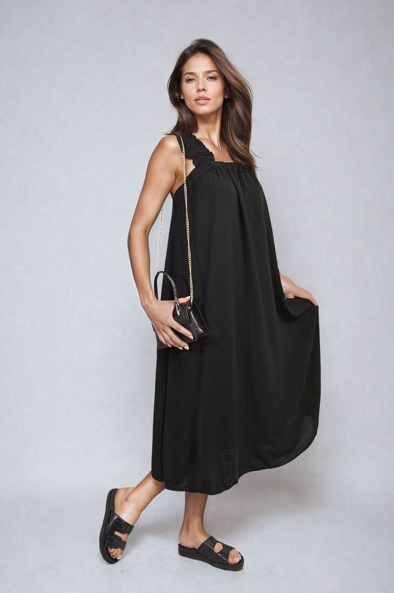 Square Neckline Ruffle Straps Tie Detail Beach Midi Dress - Toi ‘n’ Moi Ltd