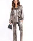 Metallic Long Sleeve Top and Wide Leg Trouser Co-ord - Toi ‘n’ Moi Ltd