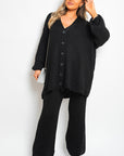 Chunky Knitted Button Up Cardigan Wide Leg Trousers Co-ord Set - Toi ‘n’ Moi Ltd