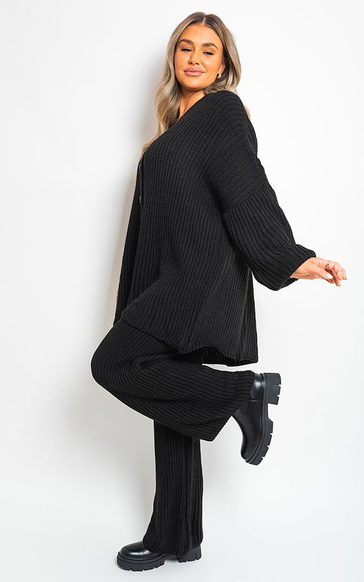 Chunky Knitted Button Up Cardigan Wide Leg Trousers Co-ord Set - Toi ‘n’ Moi Ltd