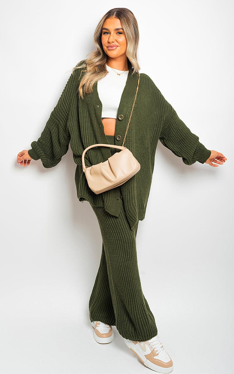 Chunky Knitted Button Up Cardigan Wide Leg Trousers Co-ord Set - Toi ‘n’ Moi Ltd