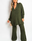 Chunky Knitted Button Up Cardigan Wide Leg Trousers Co-ord Set - Toi ‘n’ Moi Ltd