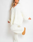 Chunky Knitted Button Up Cardigan Wide Leg Trousers Co-ord Set - Toi ‘n’ Moi Ltd