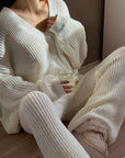 Chunky Knitted Button Up Cardigan Wide Leg Trousers Co-ord Set - Toi ‘n’ Moi Ltd