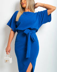 Belted Wrap Front Kimono Sleeve Midi Dress - Toi ‘n’ Moi Ltd