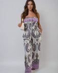 Shirred Strapless Printed Jumpsuit