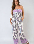 Shirred Strapless Printed Jumpsuit