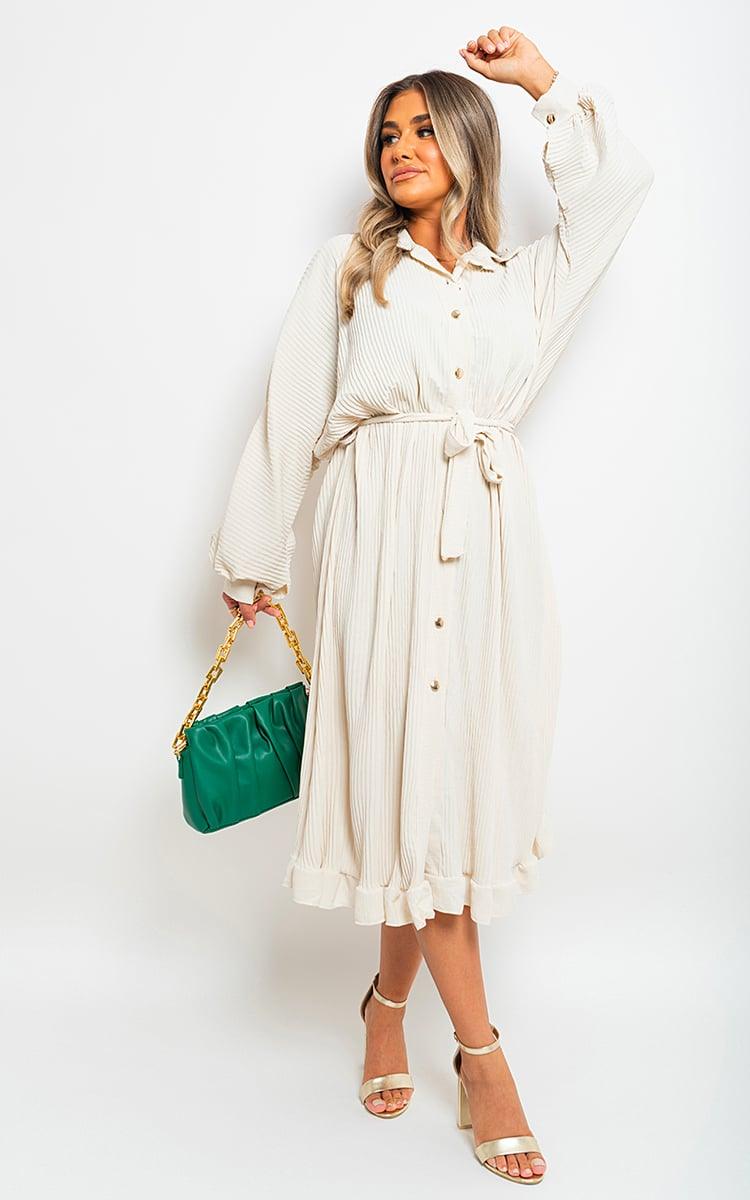 Pleated Frill Button Tie Waist Midi Dress - Toi ‘n’ Moi Ltd