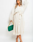 Pleated Frill Button Tie Waist Midi Dress - Toi ‘n’ Moi Ltd