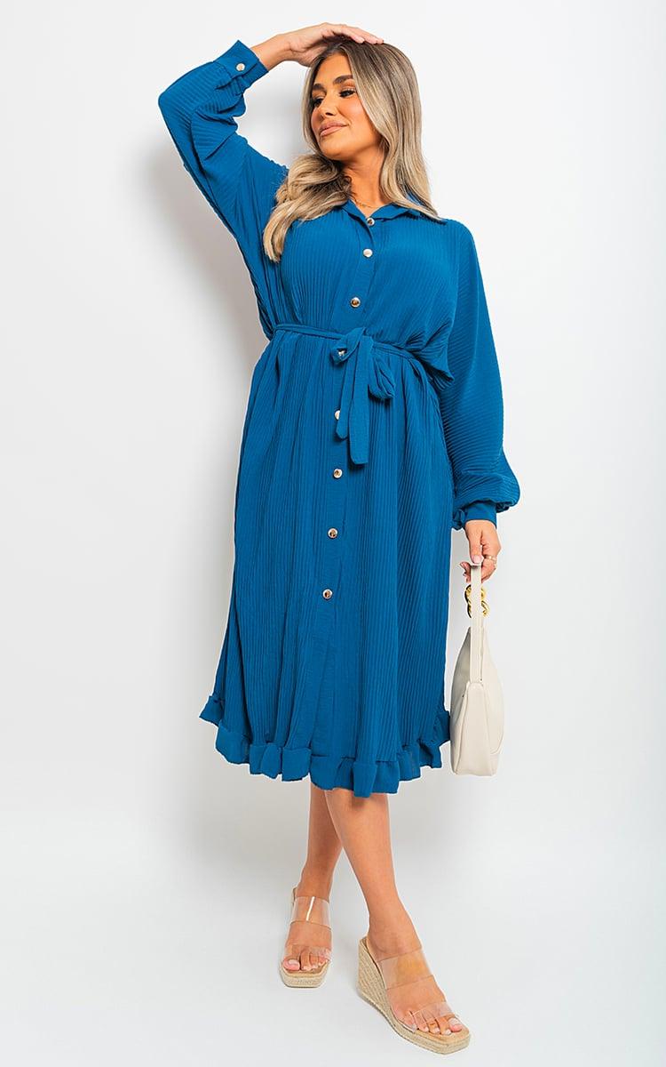 Pleated Frill Button Tie Waist Midi Dress - Toi ‘n’ Moi Ltd