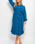 Pleated Frill Button Tie Waist Midi Dress - Toi ‘n’ Moi Ltd
