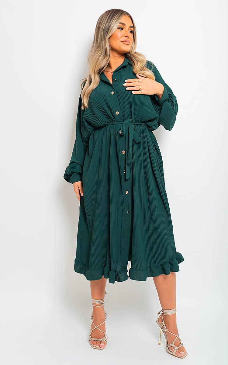 Pleated Frill Button Tie Waist Midi Dress - Toi ‘n’ Moi Ltd