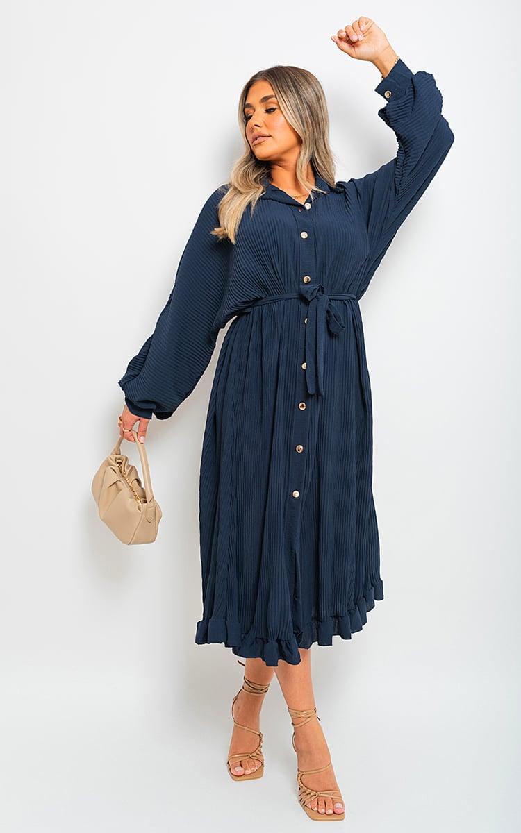 Pleated Frill Button Tie Waist Midi Dress - Toi ‘n’ Moi Ltd