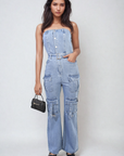 Multi Pockets Strapless Cargo Jumpsuit