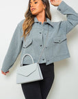 Cropped Long Sleeve Collared Jacket with Pockets