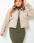 Cropped Long Sleeve Collared Jacket with Pockets