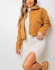 Cropped Long Sleeve Collared Jacket with Pockets