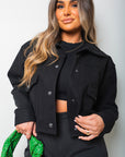 Cropped Long Sleeve Collared Jacket with Pockets