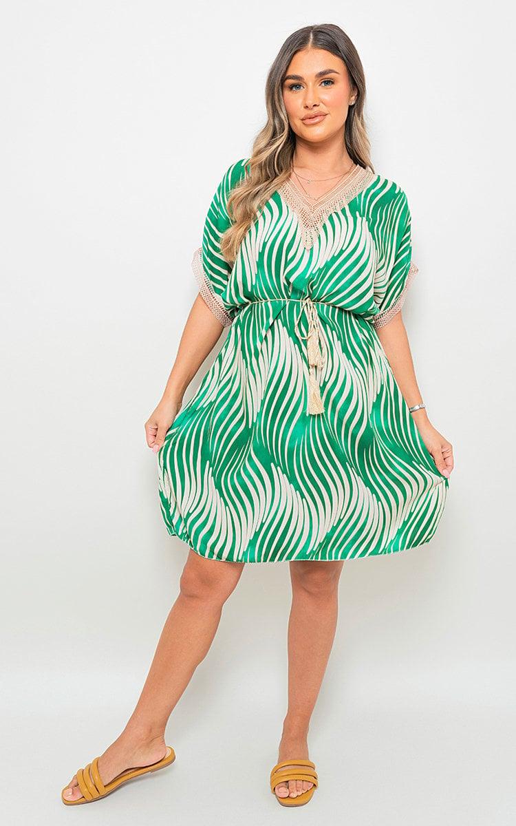 Belted Lace Panel Printed Mini Dress - Toi ‘n’ Moi Ltd