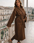 Waist Belt Longline Coat Jacket with Pocket