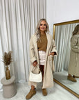Waist Belt Longline Coat Jacket with Pocket