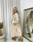 Waist Belt Longline Coat Jacket with Pocket