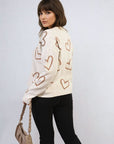 V-neck Embellished Hearts Long Sleeve Knitted Jumper