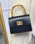Croc Print  Wooden Handle Bag