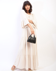 Ruffle Hem Sleeve Shirred Waist Tiered Maxi Dress