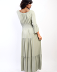 Ruffle Hem Sleeve Shirred Waist Tiered Maxi Dress