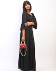 Ruffle Hem Sleeve Shirred Waist Tiered Maxi Dress