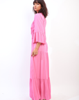 Ruffle Hem Sleeve Shirred Waist Tiered Maxi Dress