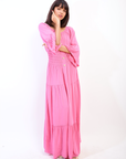 Ruffle Hem Sleeve Shirred Waist Tiered Maxi Dress