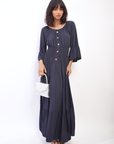 Ruffle Hem Sleeve Shirred Waist Tiered Maxi Dress