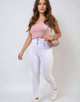 High Waist Button Skinny Jeans