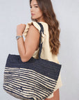Striped Beach Braided Tote Bag