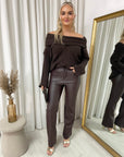 High Waisted Faux Leather Trouser