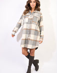 Plaid Print Long Sleeve Button Down Shacket