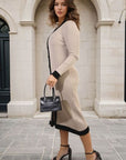 Knitted Contrast Trim Long Sleeve Midi Dress