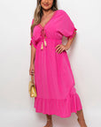 V-Neck Rope Tassel Detail Maxi Dress