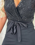 Elegant V-Neck Sequin Top Jumpsuit