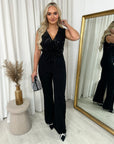 Elegant V-Neck Sequin Top Jumpsuit