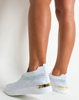Rhinestone Decor Slip On Sock Trainers