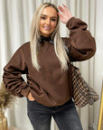 Oversized Ruched Sleeves Knitted Hoodie with Ribbon Detail