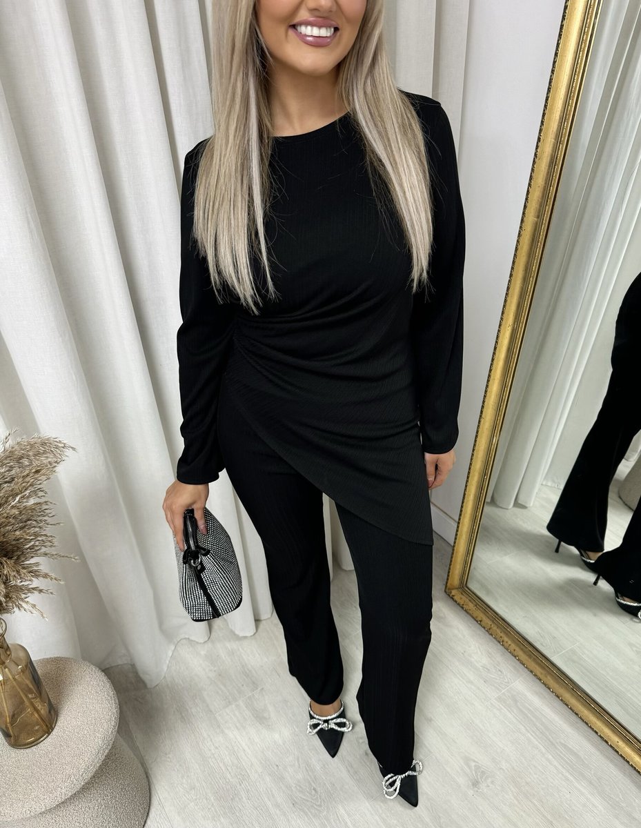 Asymmetric Long Sleeve Top and Flare Trouser Co-ord Set - Toi ‘n’ Moi Ltd